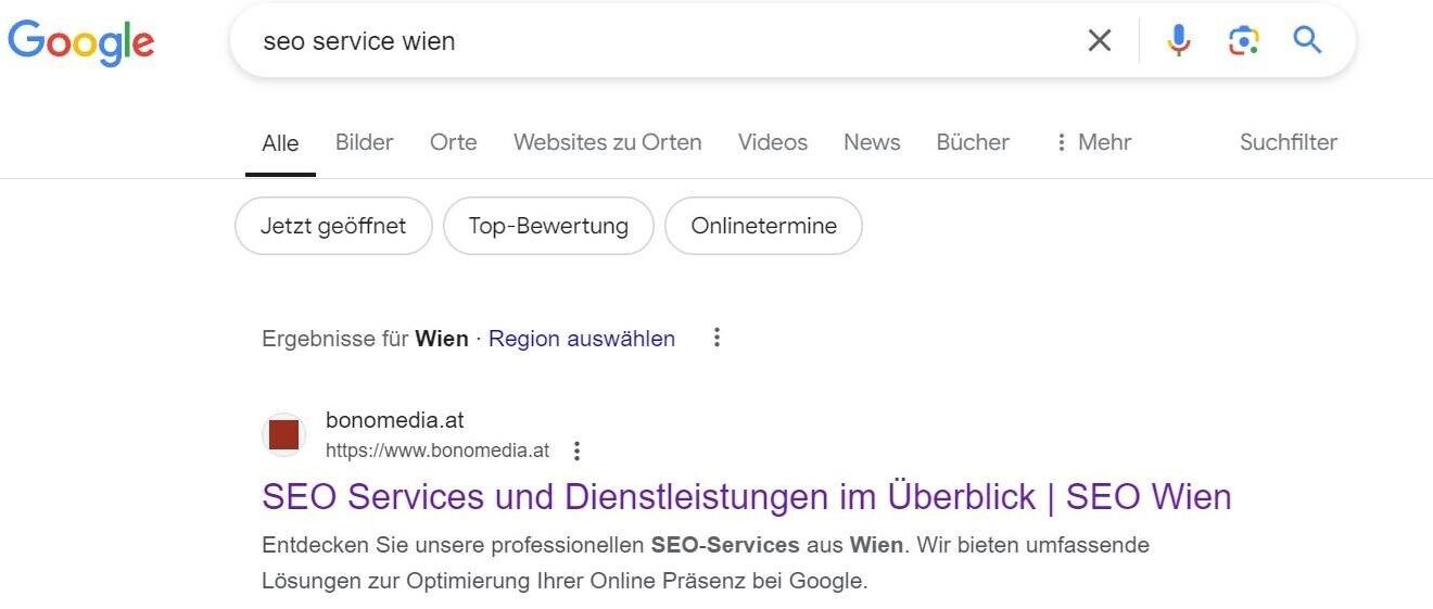 Focus Keyword, SEO Service Wien, Google Suchergebnis,